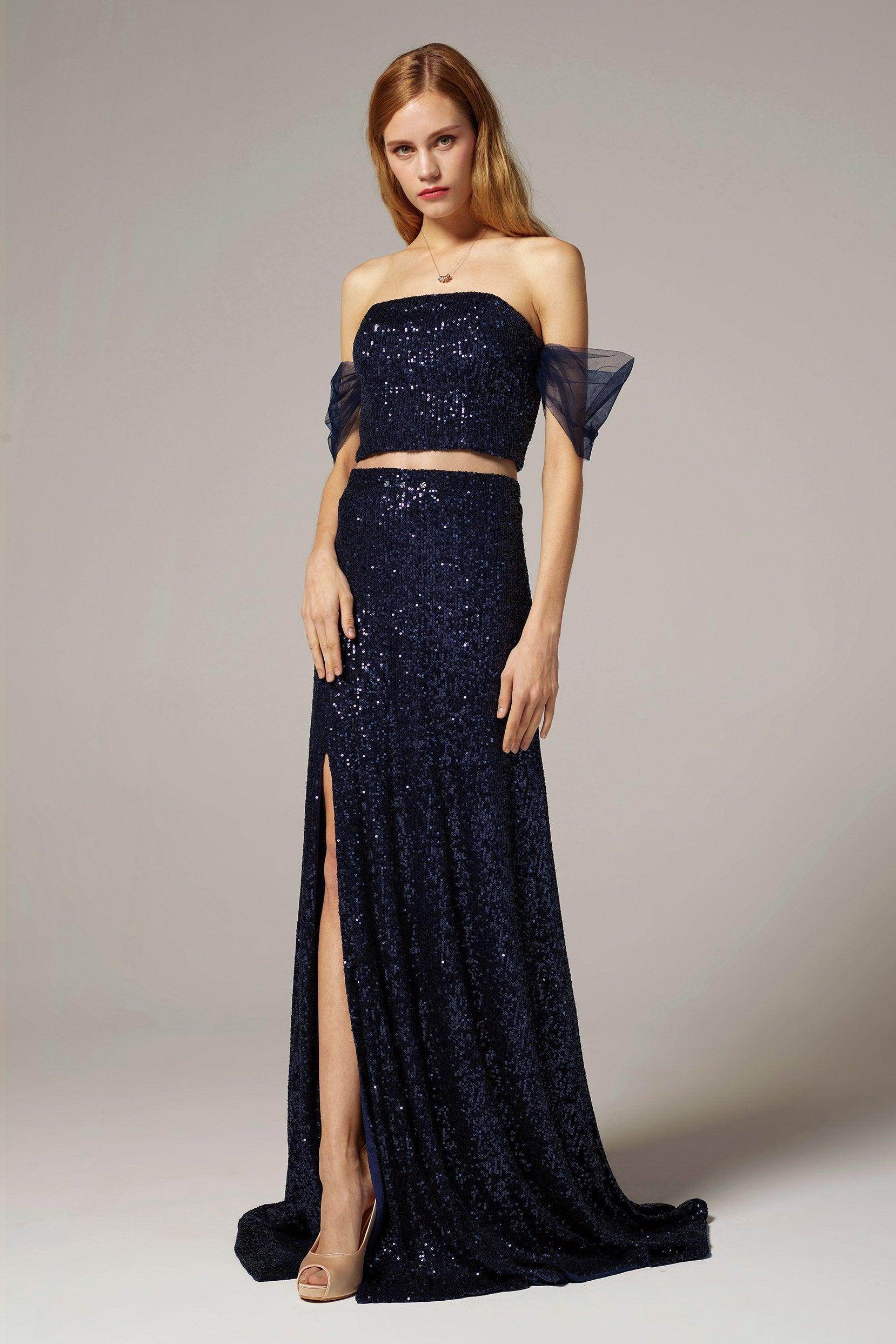 A-Line Floor Length Sequined Dress CS0297 - COCOMELODY